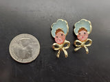 Vtg Set of Ladies Pinback Brooches Baby W/Bonnet Unique Collectible Good Cond.