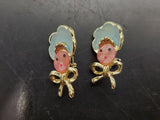 Vtg Set of Ladies Pinback Brooches Baby W/Bonnet Unique Collectible Good Cond.