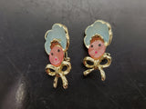 Vtg Set of Ladies Pinback Brooches Baby W/Bonnet Unique Collectible Good Cond.