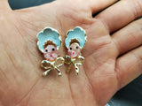 Vtg Set of Ladies Pinback Brooches Baby W/Bonnet Unique Collectible Good Cond.