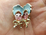 Vtg Set of Ladies Pinback Brooches Baby W/Bonnet Unique Collectible Good Cond.