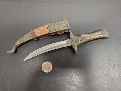 Vintage Ornate China Stainless Steel Dagger Knife Blade W/ Ornate Sheath Locks