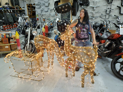 Lighted Christmas Reindeer And Sleigh Outdoor Holiday Decor Set With Led Lights