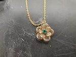Avon Women's Flower Pendant Necklace Faux Gold/Diamond Green Gem Classy Present