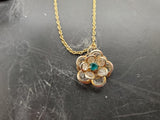 Avon Women's Flower Pendant Necklace Faux Gold/Diamond Green Gem Classy Present
