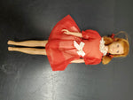 Vtg Original Barbie 1963 Mattel Red Dress w/White Lace Collar Bow & Pig Tails