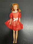 Vtg Original Barbie 1963 Mattel Red Dress w/White Lace Collar Bow & Pig Tails