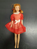 Vtg Original Barbie 1963 Mattel Red Dress w/White Lace Collar Bow & Pig Tails