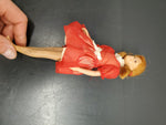 Vtg Original Barbie 1963 Mattel Red Dress w/White Lace Collar Bow & Pig Tails