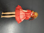 Vtg Original Barbie 1963 Mattel Red Dress w/White Lace Collar Bow & Pig Tails