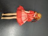 Vtg Original Barbie 1963 Mattel Red Dress w/White Lace Collar Bow & Pig Tails