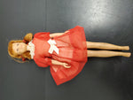 Vtg Original Barbie 1963 Mattel Red Dress w/White Lace Collar Bow & Pig Tails