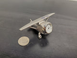 Vtg Silver High Wing Airplane Clock "Black Lion Aviation" For Desk Decorative