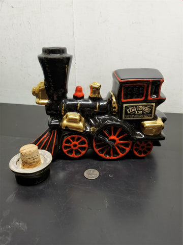Vtg Empty Ezra Brooks Black Red Gold Locomotive Whiskey Decanter Bottle Unique