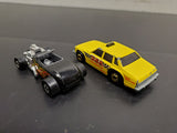 Vtg 1973 & 1982 Hot Wheels Rat Rod W/ Flames & Taxi Made by Mattel HK Collectibl