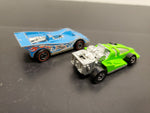Vtg 1979 Hot Wheels Green Racecar & 1973 Blue Racecar Mattel Hong Kong Collectib