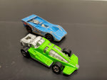 Vtg 1979 Hot Wheels Green Racecar & 1973 Blue Racecar Mattel Hong Kong Collectib