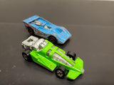 Vtg 1979 Hot Wheels Green Racecar & 1973 Blue Racecar Mattel Hong Kong Collectib