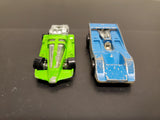 Vtg 1979 Hot Wheels Green Racecar & 1973 Blue Racecar Mattel Hong Kong Collectib