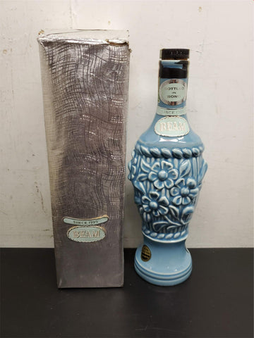 Vtg Empty 1967 Jim Beam Blue Flowered Design Decanter Embossed W/ Original Box