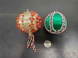 Vintage Set of 2 Christmas Tree Ornate Decorative Ornaments Red Gold Green Nice