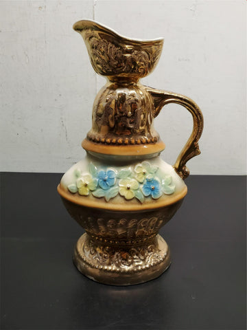 Vtg EMPTY 1976 Jim Beam Ornate Floral Gold Liquor Decanter Sculpture Regal China