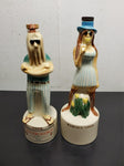 Vtg EMPTY 1968 Royal Enfield Flower Child & Hippie Porcelain Liquor Decanters