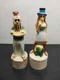 Vtg EMPTY 1968 Royal Enfield Flower Child & Hippie Porcelain Liquor Decanters