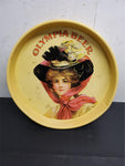Vt 1970s Olympia Brewing Co. Round Serving Tray w/ Lady in Hat and Scarf 13"Dia