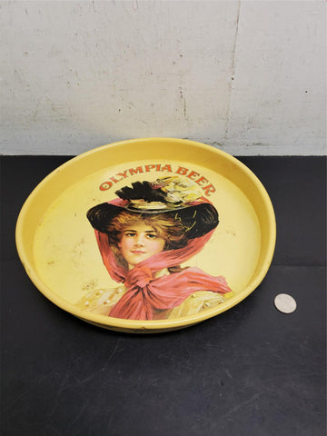 Vt 1970s Olympia Brewing Co. Round Serving Tray w/ Lady in Hat and Scarf 13"Dia