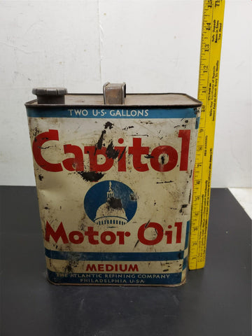 Vintage Atlantic Capitol Medium Motor Oil 2 Gallon Gas Petroleum Can-EMPTY