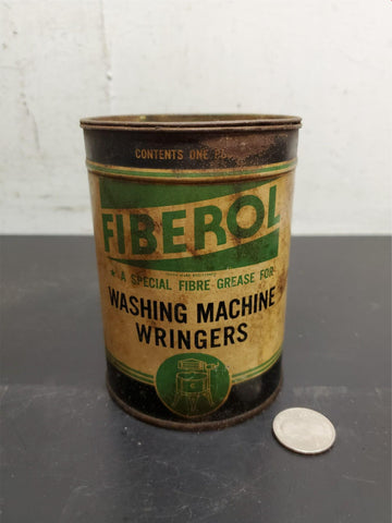 Vtg Fiberol Fibre Grease Washing Machine Wringers Grease Oil Can 1 LB Rare Metal