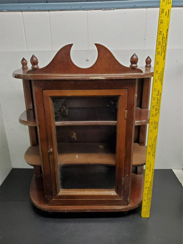 Vtg Glass Front Classy Wooden Table Curio Wall Hanging Curio Cabinet Decorative