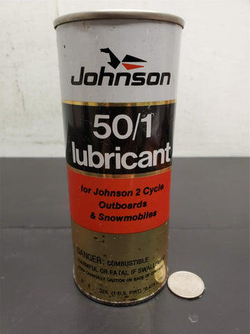 Vtg Johnson 50/1 Lubricant for Johnson 2 Cycle Outboards & Snowmobiles Can 1Pint