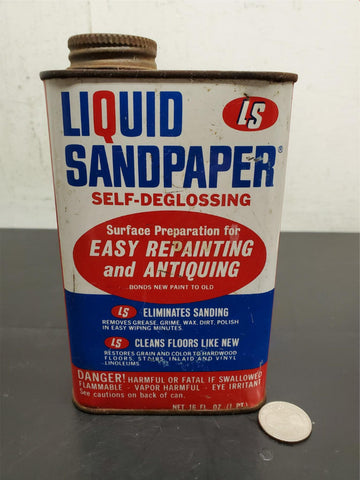 Vtg LS Miracle Liquid Sandpaper Red White Blue Self-Deglossing Unique Can 16 Oz.