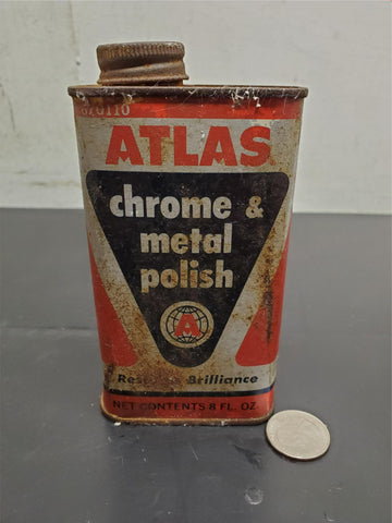 Vtg Atlas Chrome & Metal Polish Restores Brilliance 8 Oz. Can Collectibl mancave