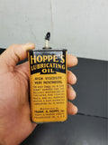Vtg Hoppe's Lubricating Oil Lead Top 3 Ounce Tin Can Oval Mancave Garage Unique