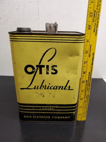 Vtg Antique Otis Lubricants 1 Gallon Elevator Unopened Oil Can Yellow Mancave