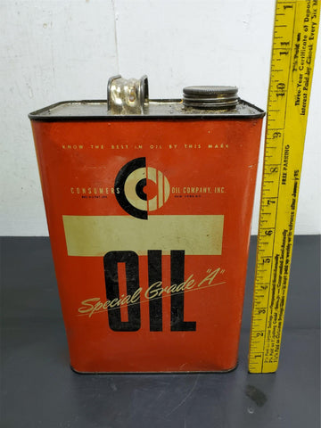Vtg Antique Consumers Oil Company Inc Special Grade "A" Oil Can Unopened Mancave