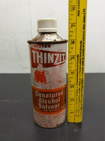 Vtg Mister Thinzit Denatured Alcohol Solvent 16 Oz Can Collectible Mancave Garag