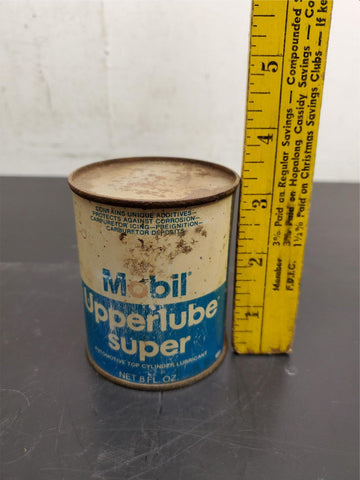 Vtg Mobil Upperlube Super 8 Oz. Automotive Top Cylinder Lube Can Mancave Garage