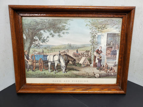 Framed Farm and Fireside Painting Copyright 1878, By Currier & Ives, NY. Reprint