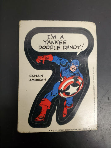 Vtg 1975 Topps Chewing Gum Captain America Sticker "I'm A Yankee Doodle Dandy!"