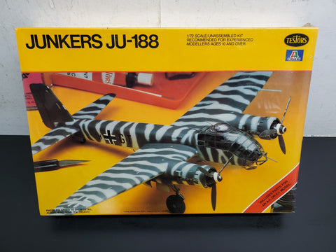 Vtg 1981 Testors Italeri Junkers JU-188 1/72 Scale Plastic Model Kit 878 New Fun