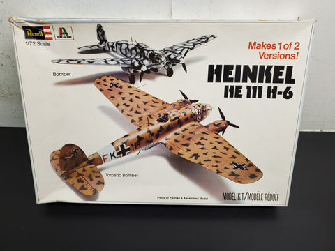 Vtg 1976 Revell 1/72 Scale Plastic Model Kit Heinkel HE 111 H-6 Torpedo Bomber