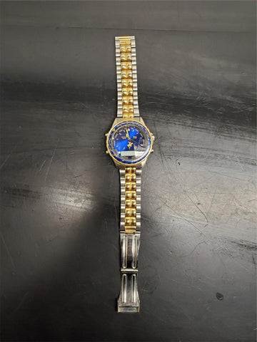 Beverly Hills Polo Club Blue Face Men's Wristwatch Gold Bezel Gold/Silver Band