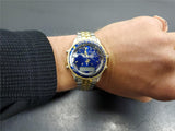 Beverly Hills Polo Club Blue Face Men's Wristwatch Gold Bezel Gold/Silver Band