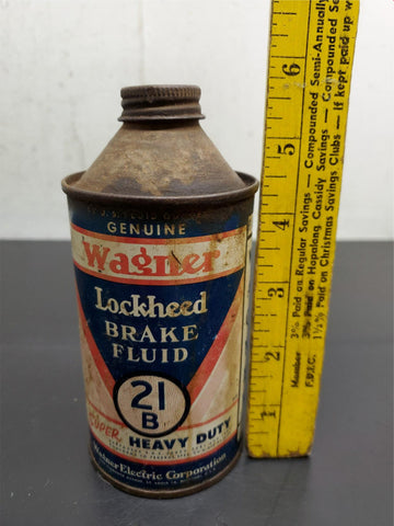Vtg 21B Wagner Lockheed Brake Fluid Can 12 Fl Oz Empty Can Tin Bottle Mancave