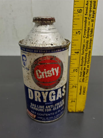 Vtg Cristy Cone Top Dry Gas Line Antifreeze Carburetor Cleaner Can 12oz Mancave