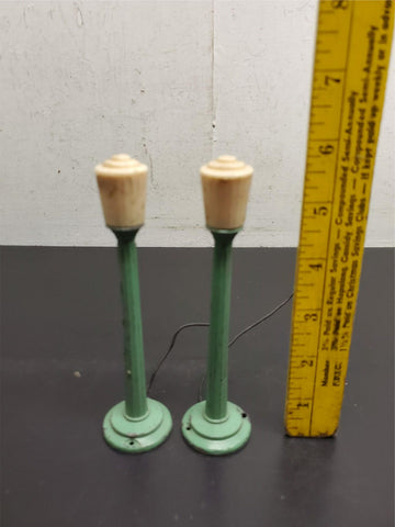 Vtg 6" Pair Metal Green White Trainset Lamp Posts Lionel Marx Dispaly O Scale